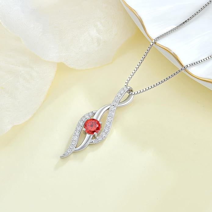 Women Infinity Necklace 925 Sterling Silver Twist Birthstone Pendant with Chain 5A Cubic Zirconia Jewelry