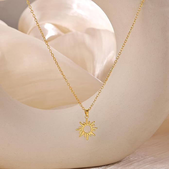 CHESKY Layered Necklaces for Women Trendy, Dainty 14k Gold Plated Pendant Necklace Layering Necklace for Women Non Tarnish Hypoallergenic Sun Gold Necklace Stack Gold Jewelry for Women Gifts