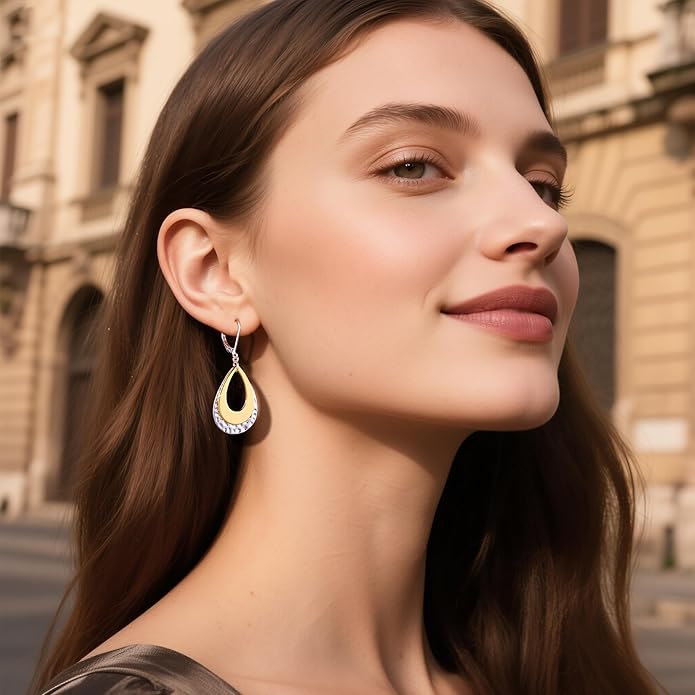 925 Sterling Silver Teardrop Dangle Earrings for Women Hammered Layer Drop Dangle Earrings Jewelry Hypoallergenic Boho Teardrop Leverback Dangle Earings for Jewelry Gifts