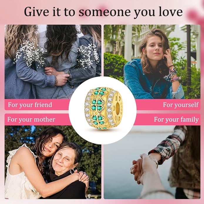 Parmuz Clip Spacer Charm for Bracelet 925 Sterling Silver Pave Cubic Zirconia Lock Stopper Bead Star Moon Evil Eye Jewelry Charm for Woman