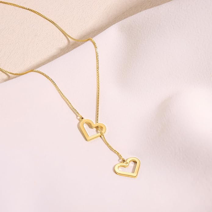 Tewiky Cute Heart Necklace Tiny 14k Gold Heart Pendant Choker Necklaces Small Gold Love Open Heart Chain Necklace for Women Dainty Gold Necklace Gifts for Her