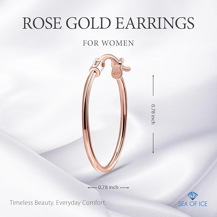 SEA OF ICE 925 Sterling Silver Hoop Earrings for Women - Hypoallergenic Earrings for Women in Sterling Silver, Yellow Gold, Rose Gold or Black Rhodium | Sizes 12MM, 15MM, 20MM or Multipack