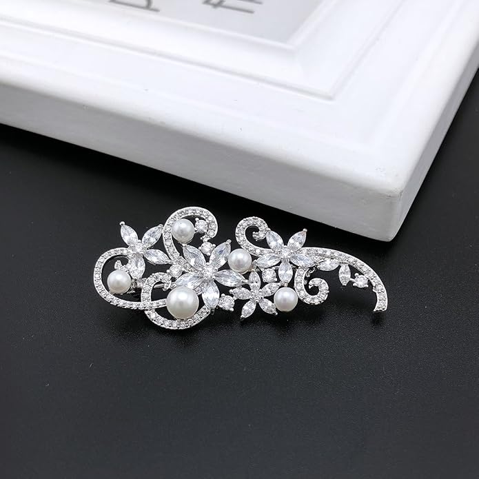 YOQUCOL Cubic Zirconia Crystal Rhinestone Wedding Brooch Pin for Women Brides Jewelry