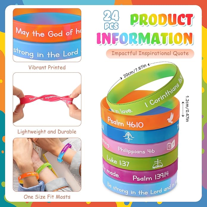 Ecation Bible Verses Bracelets Bulk Scripture Silicone Wristbands Inspirational Motivational Quote Rubber Wristbands Christian Bracelets for Easter Carnival Party Favors