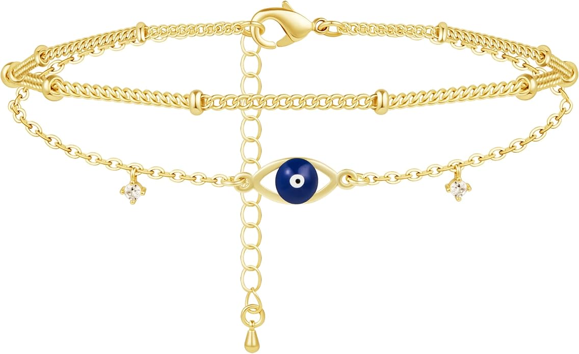 Sterling Silver Anklet Bracelets for Women Waterproof, 925 Sliver Plated CZ & Heart Charm Dainty Layer Anklets for Women Trendy, Simple Chain Anklets Set Gifts for Women, Jewelry Gifts for Her Women Mom Wife Girlfriend