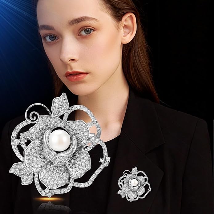 Flower Brooch Pin - Rhinestone Flower Pin 18k Gold Plated - Thanksgiving Day, Birthday, Wedding Gifts for Mom, Wife