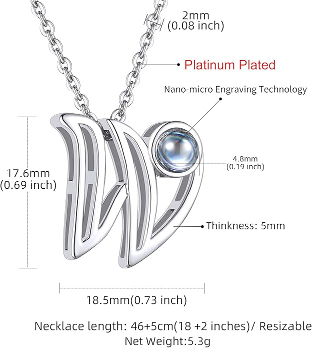Custom4U Personalized Initial Picture Necklace for Women, Projection Necklace with Picture Inside, Gold/Silver Letter Pendant Necklace, Custom Photo Gifts for Mom Wife Birthday Valentines