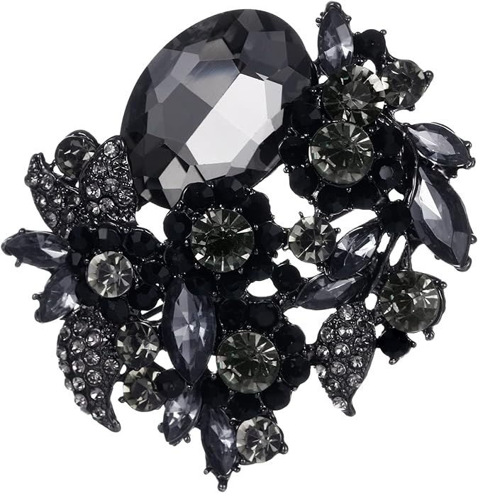 EVER FAITH Rhinestone Crystal Party Flower Leaf Vine Brooch