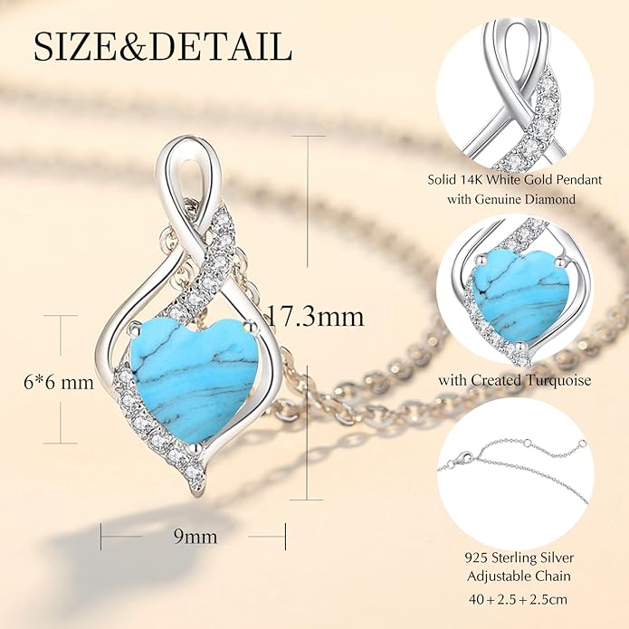 FANCIME 14K Solid White Gold Infinity Heart Birthstone Necklace for Women with Diamond Pendant Birthday Gifts for Mom Women Sterling Silver Chain 16" + 2" Extender