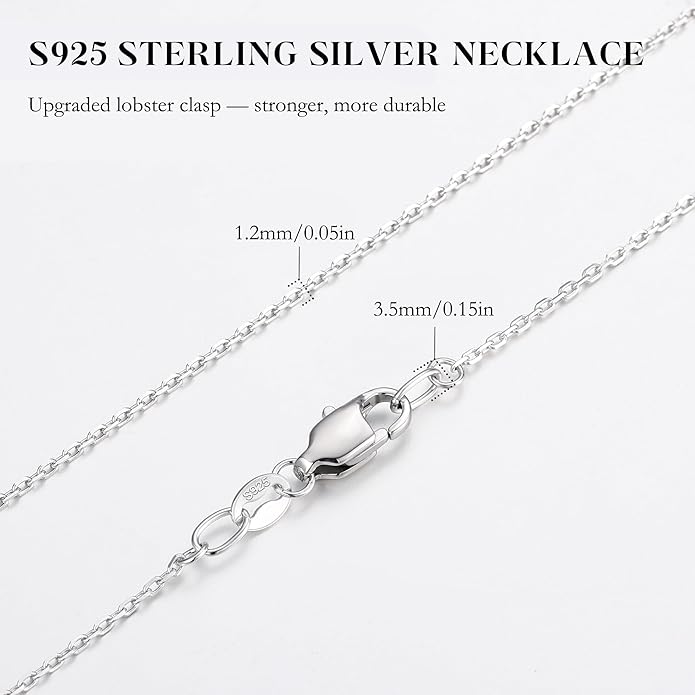 IEFWELL S925 Sterling Silver Chain Necklace for Women - 1.2 mm Sterling Silver Cable Chain, Sturdy hypoallergenic, 14/16/18/20/22/24 Inch Jewelry Gifts for Men Women