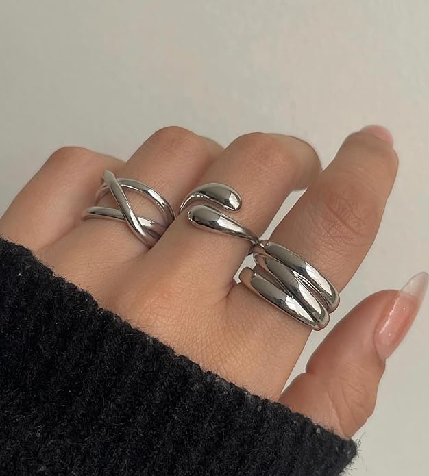 YEEZII Chunky Gold Rings for Women Non Tarnish, 18K Gold Plated Stackable Thumb Ring, Statement Women Rings Set