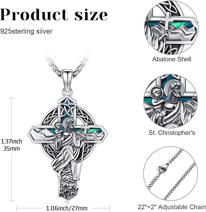 Midir&Etain Cross Necklace 925 Sterling Silver Celtic Christian Pendant Religious Protection Jewelry for Women Men