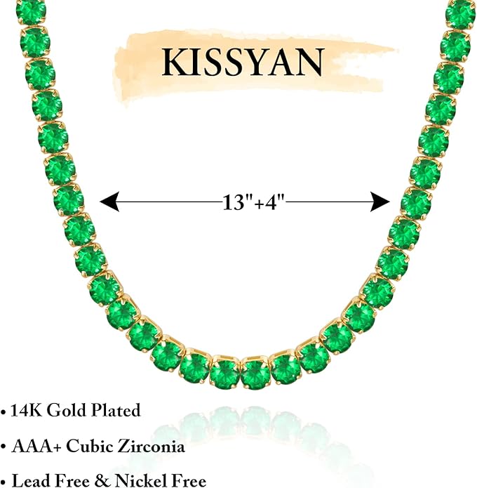 KissYan Diamond Tennis Necklace for Women, 14K/White Gold Plated Cubic Zirconia Baguette Tennis Chain Chunky Paperclip Link Cuban Choker Necklace Dainty Jewelry Gifts