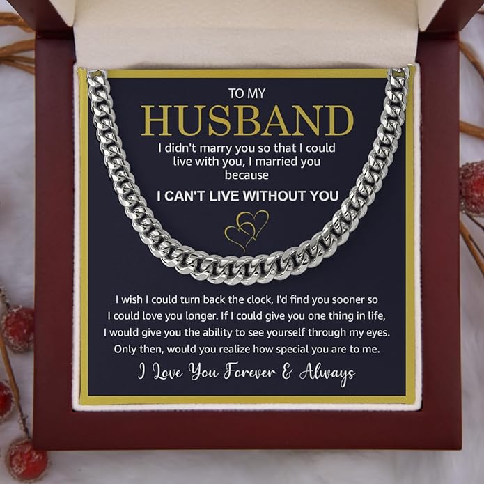 Mapileng Cuban Link Chain Necklace For Husband, Love You This Much To My Husband Classic Steel Jewelry Gift Birthday Christmas Anniversary Jewelry Gifts for Dad Brother Boyfriend Son