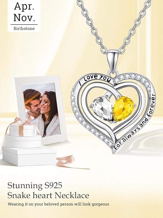 Zeuslia Double Birthstone Necklace Gifts for Wife - 925 Sterling Silver Sunflower/Rose/Crown Cross/Compass/Heart Pendant I Love You Necklace, Anniversary Birthday Gifts for Wife Girlfriend Mom Her