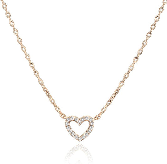 PAVOI 14K Gold Plated Cubic Zirconia Heart Necklace | Cute Dainty Love Pendant Necklaces for Women