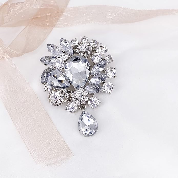LAXPICOL Vintage Wedding Bridal Big Blue Crystal Rhinestone Tear drop Brooch Pin for Women