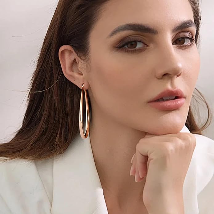 Gacimy Chunky Hoop Earrings for Women, 14K Gold Plated Oval Hoop Earrings with 925 Sterling Silver Post