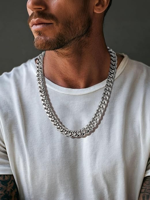 ChainsPro Chunky Miami Cuban Link Chains for Men,Stainless Steel Cuban Chain Necklace,4.8/6/10/14mm Width,No Tarnish& Thick Hip Hop Jewelry,18-30 inch Length, Black/Gold Plated/Silver,Send Gift Box