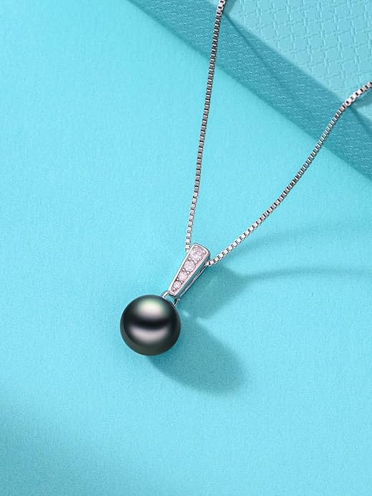 KANNSOAR Tahitian Black Pearl AAAA 18K White Gold Plated Sterling Silver Pendant Necklace for Women Wife Mom Girlfriend Her Jewelry Gift for Birthday Anniversary Christmas