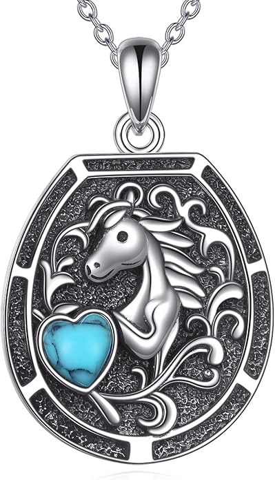 Vintage Horse Necklace 925 Sterling Silver Genuine Turquoise Horse Pentant Necklace Jewelry Gift For Women