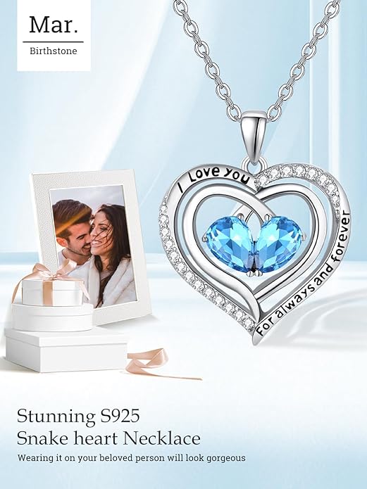 Zeuslia Double Birthstone Necklace Gifts for Wife - 925 Sterling Silver Sunflower/Rose/Crown Cross/Compass/Heart Pendant I Love You Necklace, Anniversary Birthday Gifts for Wife Girlfriend Mom Her