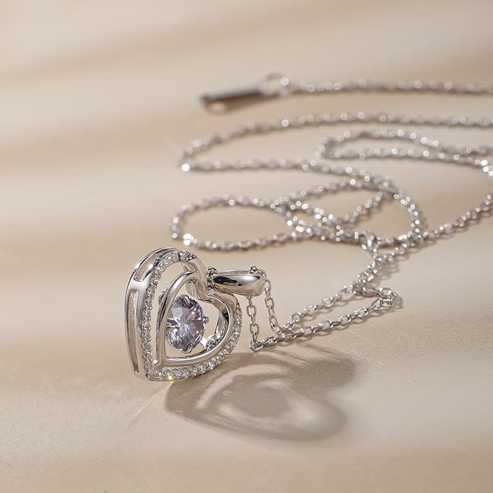 Gem's Beauty Silver Heart Necklace for Women - 925 Silver Moissanite Pendant, Dainty Dance Gift for Her, Mom, Wife |Christmas/Anniversary/Valentine’s Birthstone Jewel