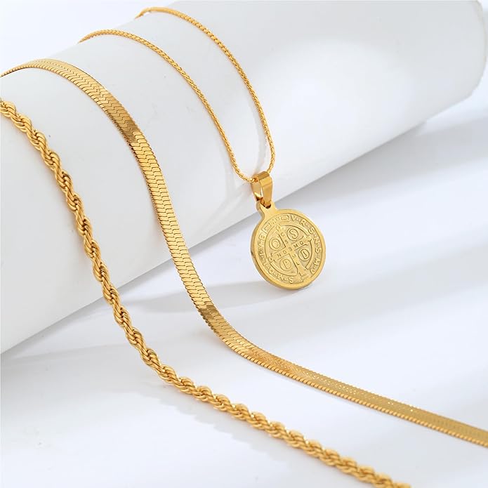 Gold/Silver Layered Necklaces for Women,Dainty 14k Gold Plated Stackable Choker Necklaces for Women,Trendy Layering Coin Chain Pendant Jewelry Set Gifts