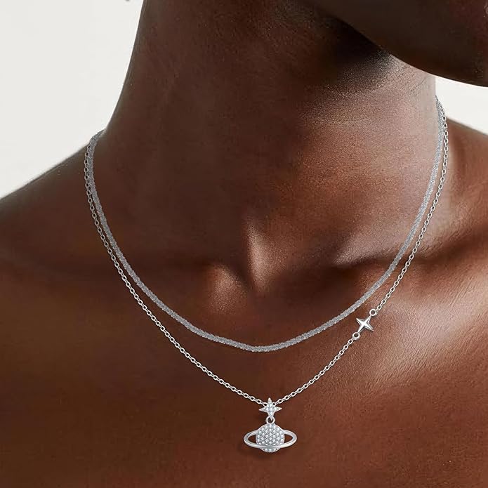 Copper Alloy 14K Gold Plated | 14K Platinum Plated Necklace for Women Double Layer Pendant Necklace Fashionable Multi-Layer Jewelry