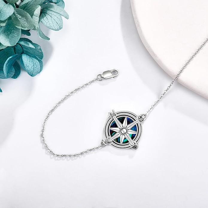 Mustard Seed Cross/Paw Print/Butterfly/Sunflower/Compass/Moss Agate Bracelet for Women 925 Sterling Silver Graduation Link Bracelet Jewelry for Women