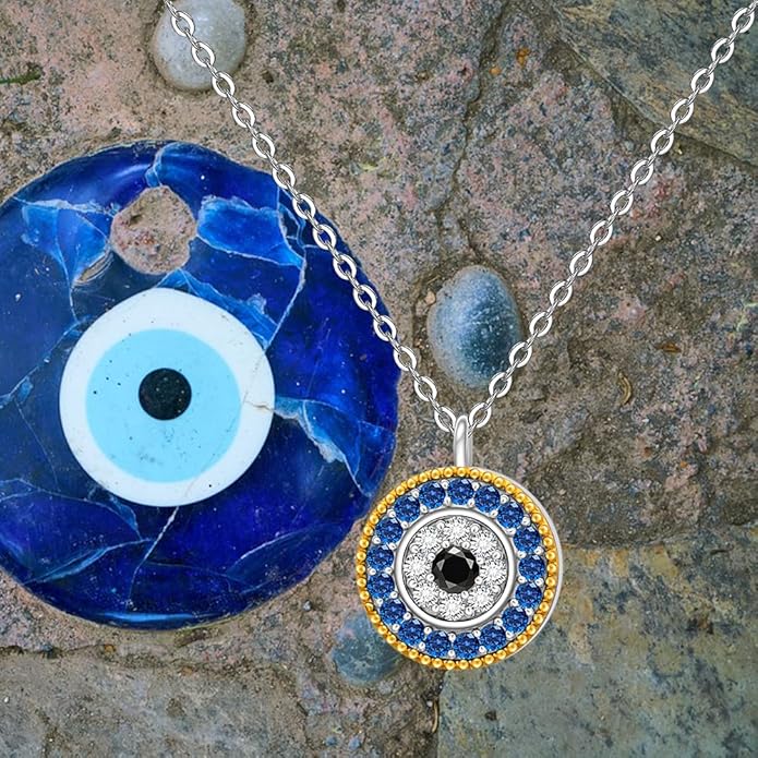 Evil Eye Necklace for Women Sterling Silver Greek Turkish Blue Evil Eye Pendant Necklace Jewelry Lucky Christmas Gifts