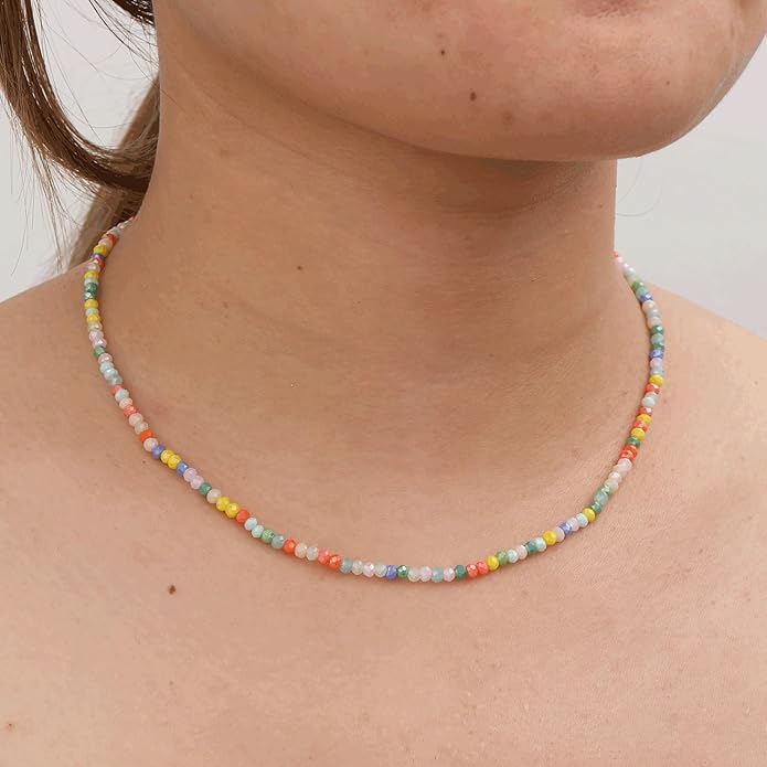 JSJOY Tiny Crystal Beaded Choker Necklaces for Women Colorful Beaded Necklace Dainty Choker Necklaces Simple Boho Jewelry Gifts for Teens Handmade Bead Necklaces Gifts