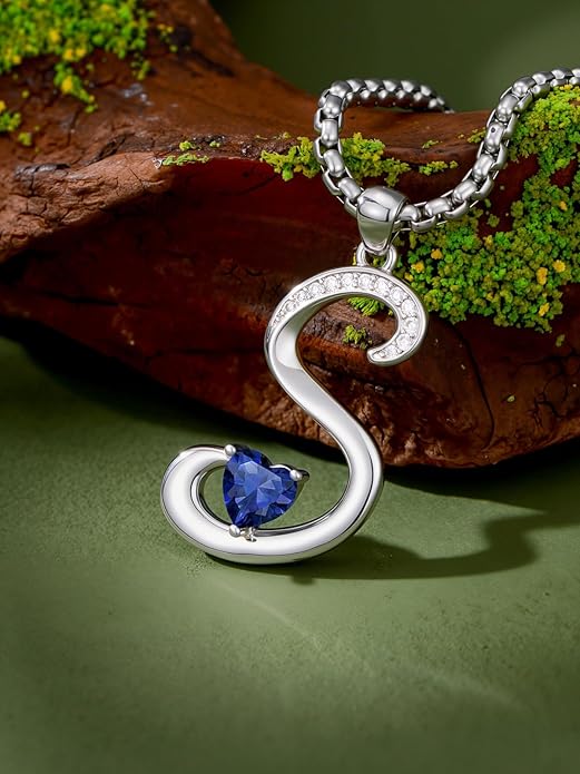 Christmas Gifts for Women Alphabet A to Z Initial Birthstone Pendant Necklaces for Women - 18k White Gold Plated Personalized Name Jewelry Valentine Mothers Day Birthday Gifts for Women Her Girlfriend