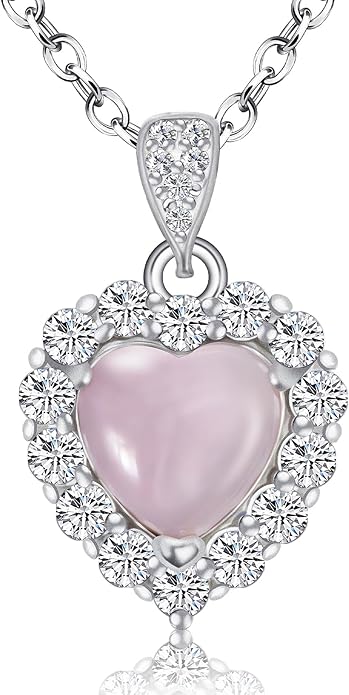 Pendant Necklaces for Women 925 Sterling Silver with Moissanite & Genuine Jewelry, Lucky Clover, Butterfly, Pink Crystal Heart Design, 14K White Gold Plated Nacklace, Mom Wife Women's Birthday Gifts