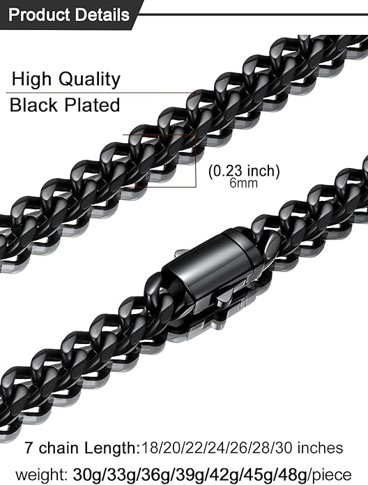 U7 Cuban Link Chain Necklace for Men, Stainless Steel/Black/Gold Mens Necklaces, Chunky Curb Chain Necklace in 6/9/12mm Width 18-30 Inches, Thick Choker Jewelry with Box Packed