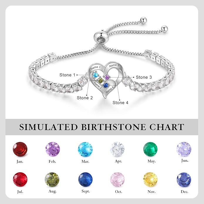 Personalized Name Birthstone Bracelet for Women, Mothers Bracelet with Birthstones, Mothers Day, Christmas, Birthday Gift for Mom Grandma Wife