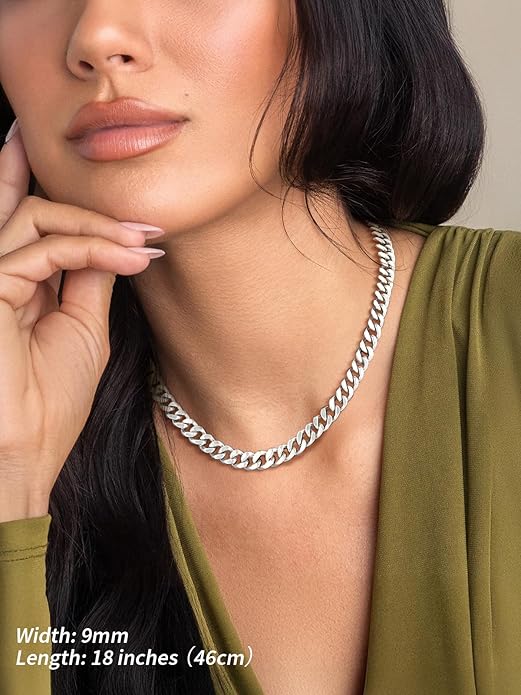 FindChic Men Curb Chain Necklace 18K Gold Plated/Stainless Steel/Black Chunky Double Tight Cuban Link Hip Hop Neck Chains for Men Boys 3.5MM/5MM/6MM/7MM/9MM/12MM 14''-30'' 8 Length Options (Send Gift Box)