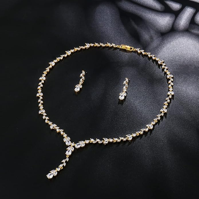 MEEDOZ Bridal Wedding Jewelry CZ Set Marquise Teardrop Cubic Zirconia Pendant Necklace and Dangle Earring Bracelet Sets for Women