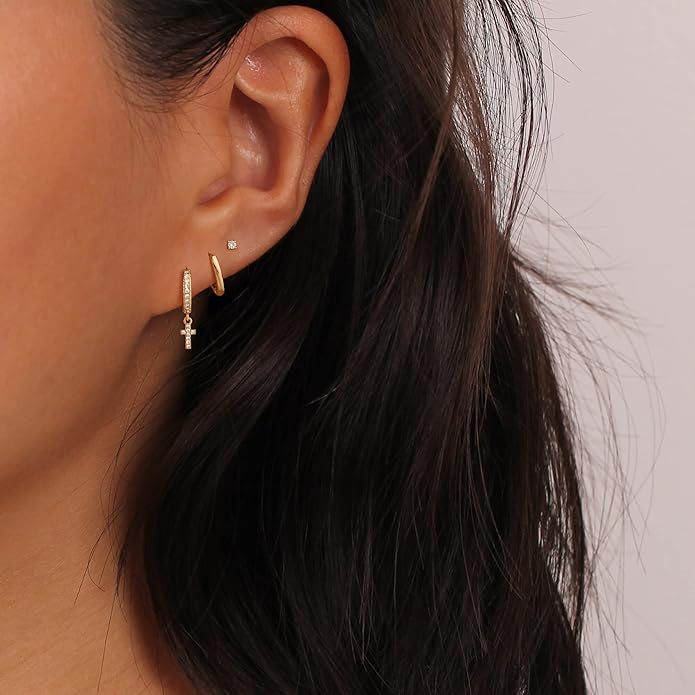 Freekiss 3 Pairs Gold Hoop Earrings Set: Dainty Stud Earrings Trendy Small 14K Gold Plated Hypoallergenic Dangle Cartilage Huggie Hoop Earrings for Women Gold Jewelry for Women Gifts