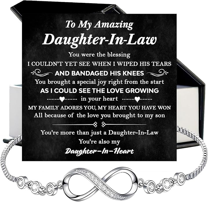 To My Beautiful Daughter In Law Bracelet From Mother-In-Law, Daughter In Law Birthday Gifts, Infinity Star Heart Bracelet For Her With Heartfelt Message Card & Elegant Box, Bonus Daughters Bracelets