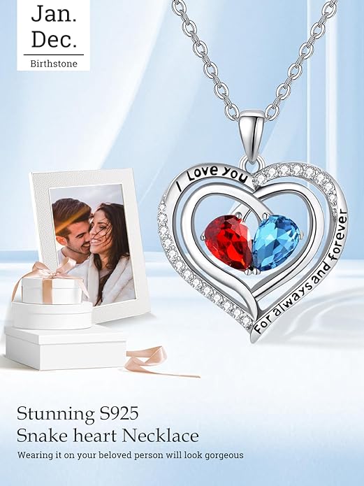 Zeuslia Double Birthstone Necklace Gifts for Wife - 925 Sterling Silver Sunflower/Rose/Crown Cross/Compass/Heart Pendant I Love You Necklace, Anniversary Birthday Gifts for Wife Girlfriend Mom Her