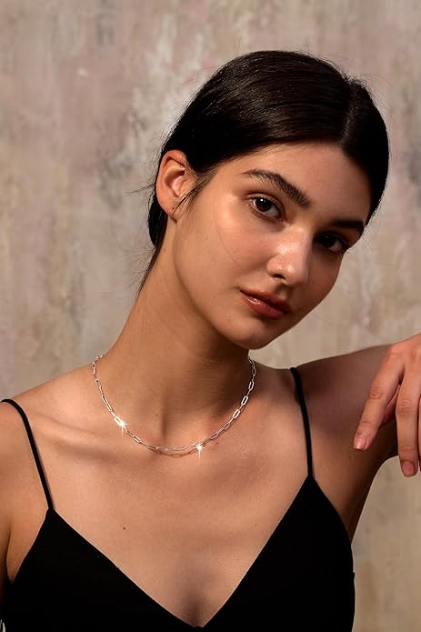MBW Silver Paperclip Chain Necklace for Women,Dainty Sterling Silver Choker Necklaces for Women Trendy Simple Long Chunky Minimalist Waterproof Link Necklace Jewelry Gifts for Women 16/18/20 in