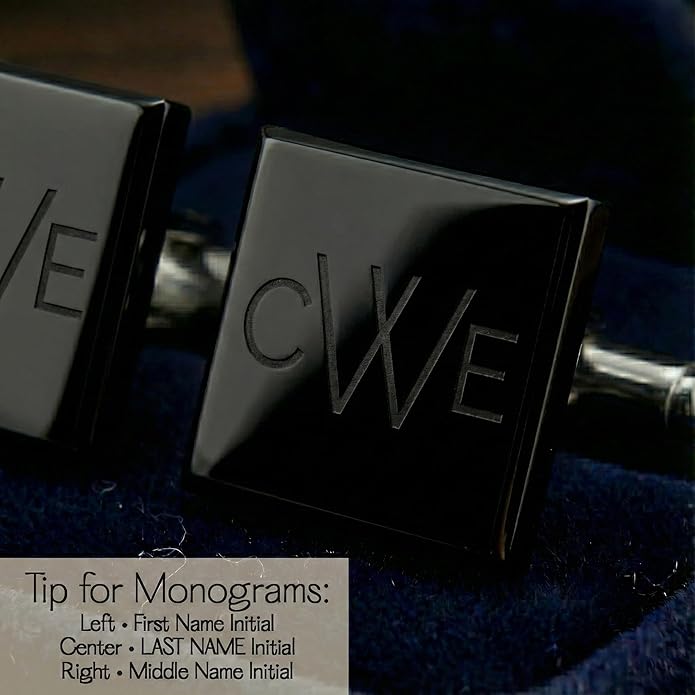 Custom Cuff Links & Personalized Tie Clip Gift Set for Men • Engraved Monogram, Date, Handwriting, Crest, Logo • Father's Day Gift for Dad • Gold, Silver, Black