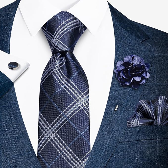 joy alice Ties Set Men Mixed Color Necktie Handkerchief Cufflinks Brooch 3.15 Formal