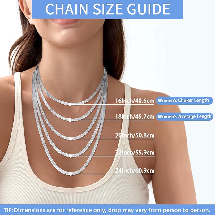 Jewlpire 925 Sterling Silver Herringbone Necklace for Women, 3mm 4mm 5mm Necklace for Women Herringbone Chain Necklaces Dainty Women's Chain Necklaces 16 18 20 22 24 Inch