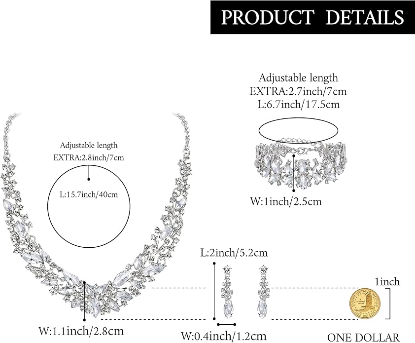 BriLove Women's Wedding Bridal Austrian Crystal Marquise Cluster Collar Necklace Dangle Earrings Set