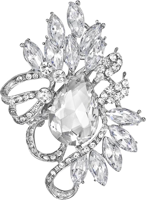 SELOVO Leaf Rhinestone Statement Brooch Pin Dress Jewelry Accessory