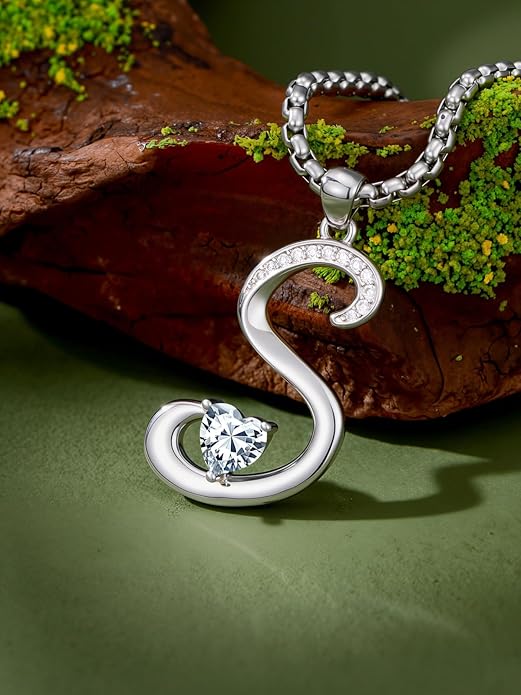 Christmas Gifts for Women Alphabet A to Z Initial Birthstone Pendant Necklaces for Women - 18k White Gold Plated Personalized Name Jewelry Valentine Mothers Day Birthday Gifts for Women Her Girlfriend