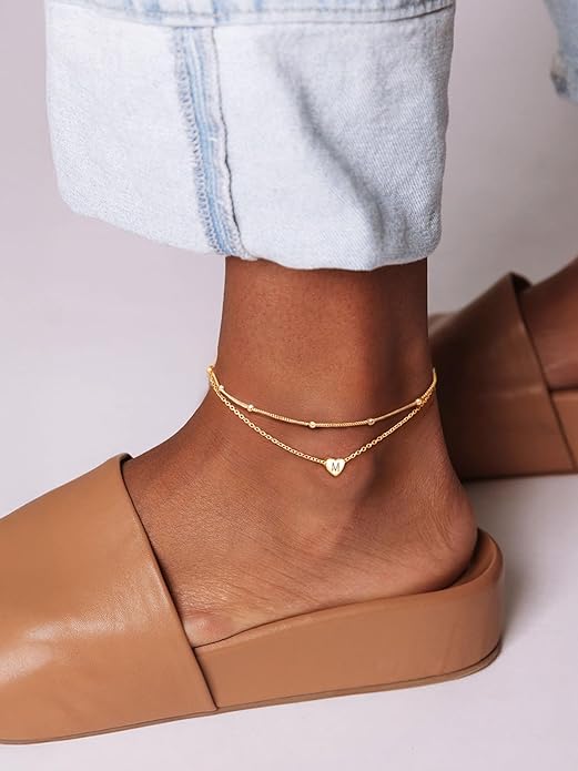 ChicSilver Sterling Silver Anklets for Women 925 Ankle Bracelets for Women Layered Heart Anklet With Beaded Anklets for Women