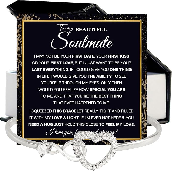 To My Soulmate Bracelet For Women With Heartfelt Message Card & Elegant Box, Bracelet For Girls, Soulmate Birthday, Wedding, Christmas Jewelry Gift From Boyfriend, Husband